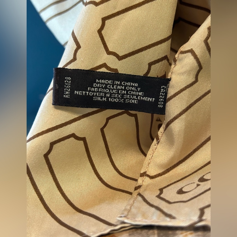 Coach Chelsea 100% Silk Scarf Logo Cartouche Lozenge Tan and Brown - Picture 5 of 9